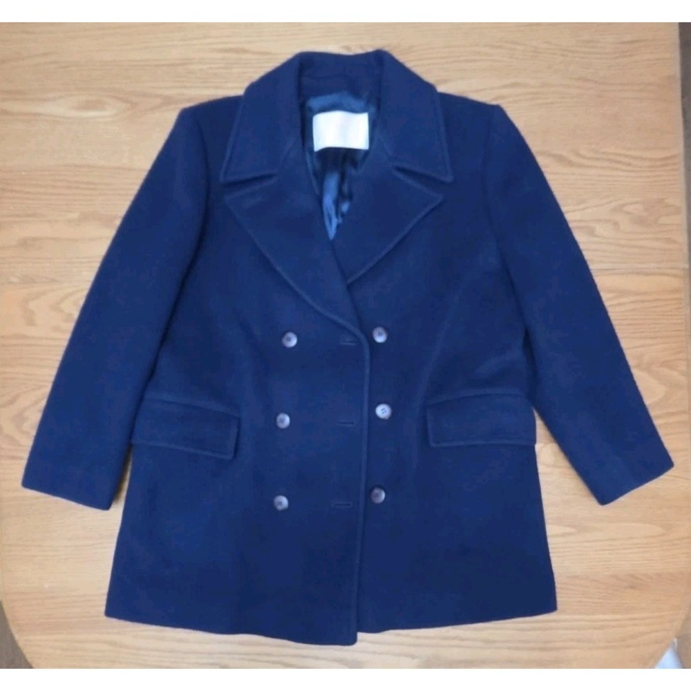 Pendleton 100% Wool Navy Blue Trench Double Breasted Overcoat Size 14 Vintage **